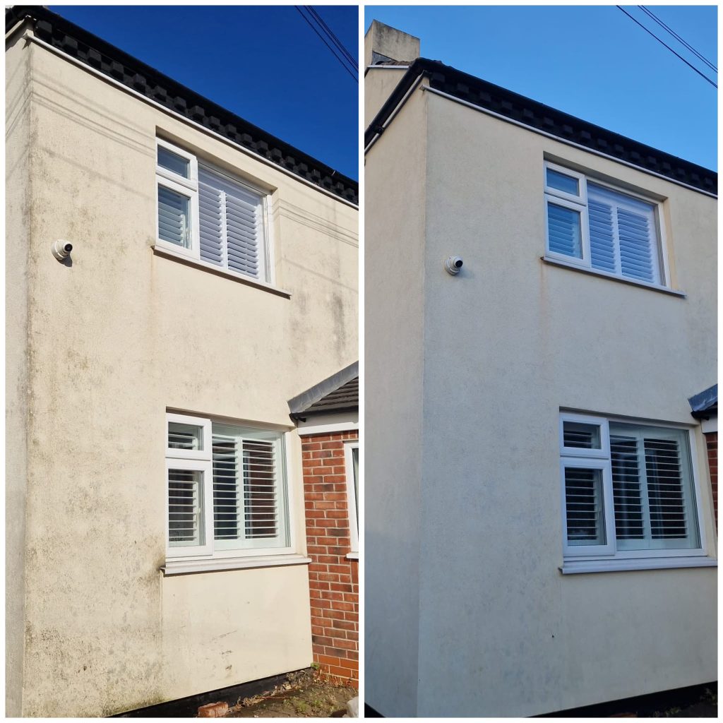 Exterior wall soft washing before and after
