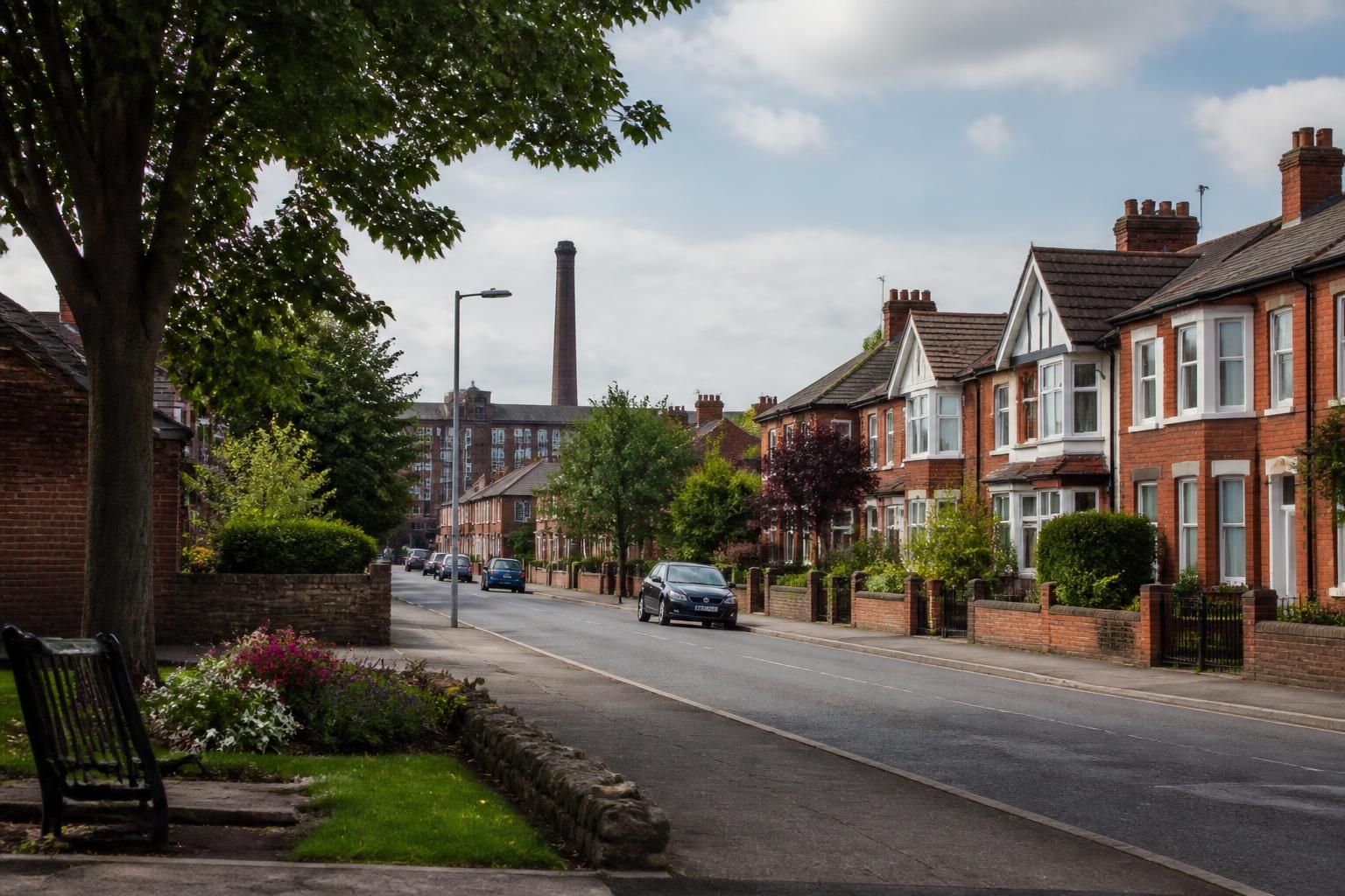 Neat Burton upon Trent street with tidy suburban homes.