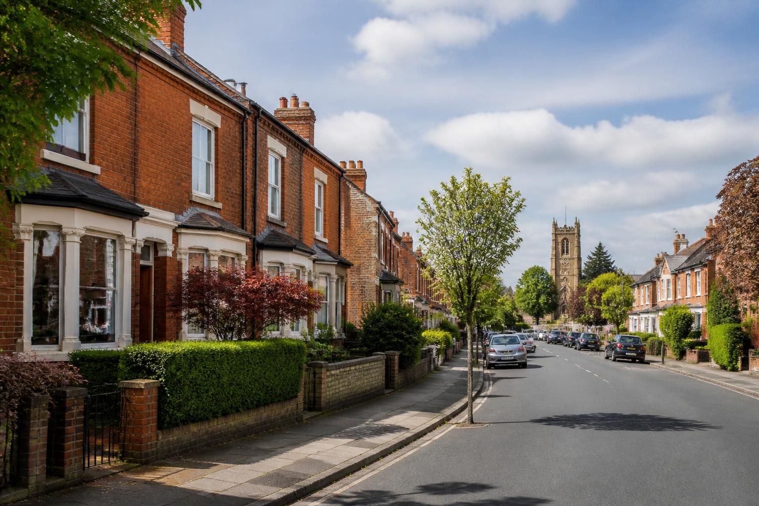 Tidy Derby neighborhood with well-kept brick homes and streets.