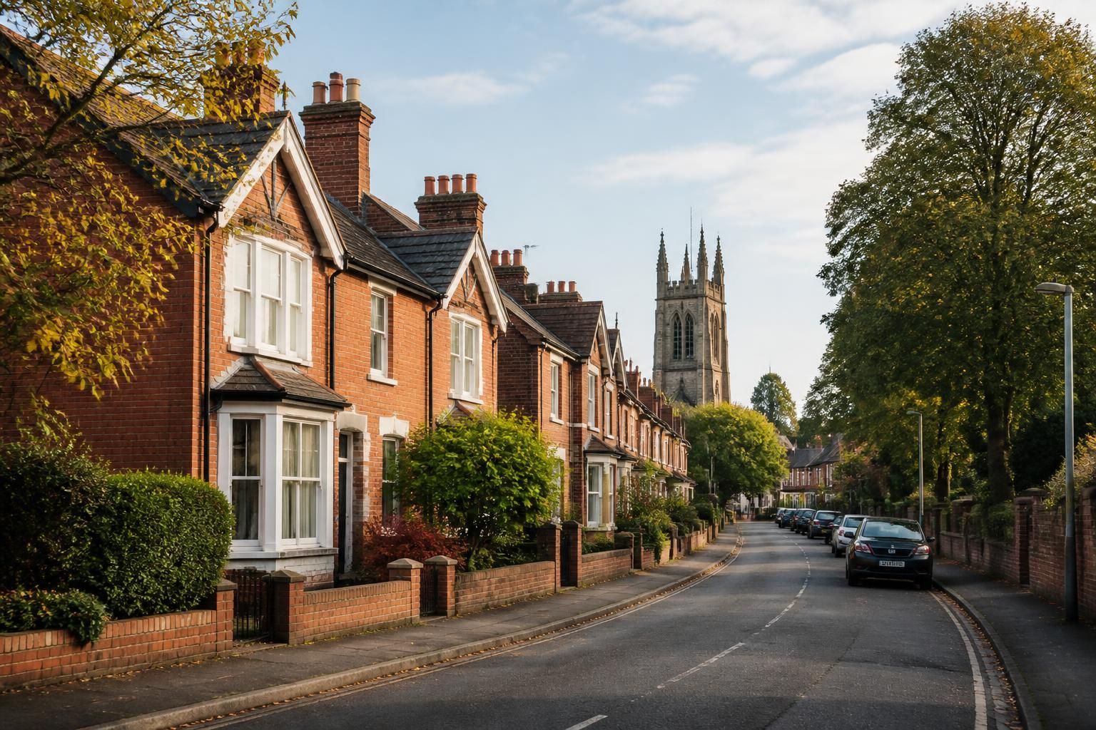Tidy Loughborough houses along a calm residential road.