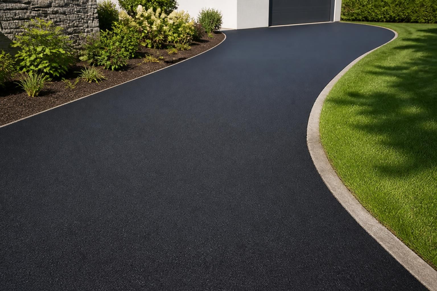 Freshly painted tarmac driveway with smooth uniform finish.